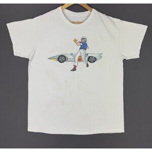Vintage Y2K Speed Racer Cartoon TV Movie Show White Shirt Large Logo Hype
